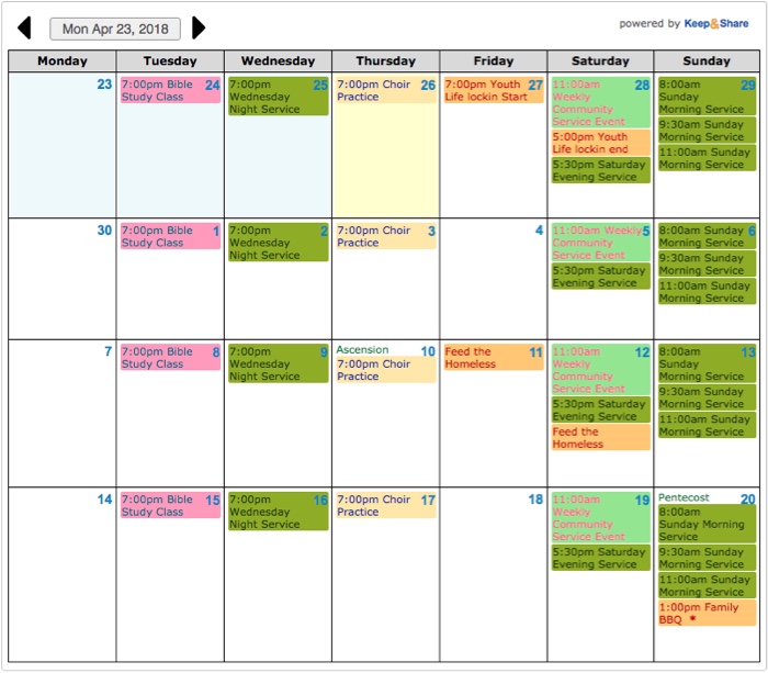 Examples of Embedded Responsive Calendars Keep&Share Developer